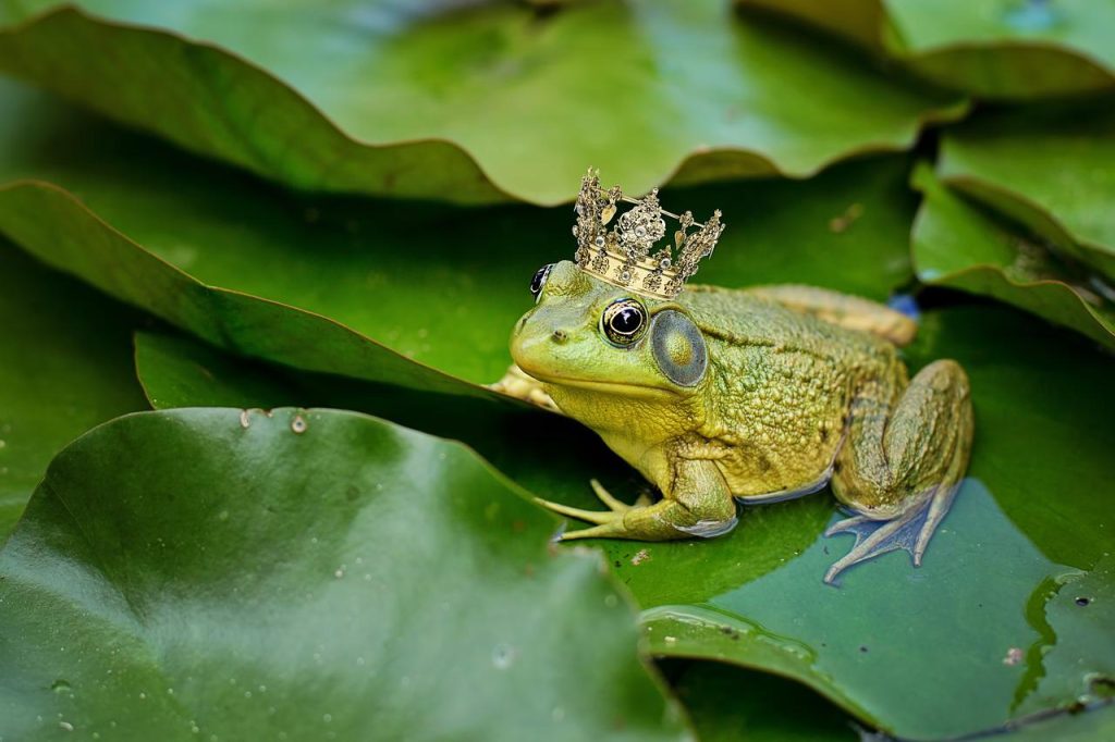sapo no brejo com uma coroa